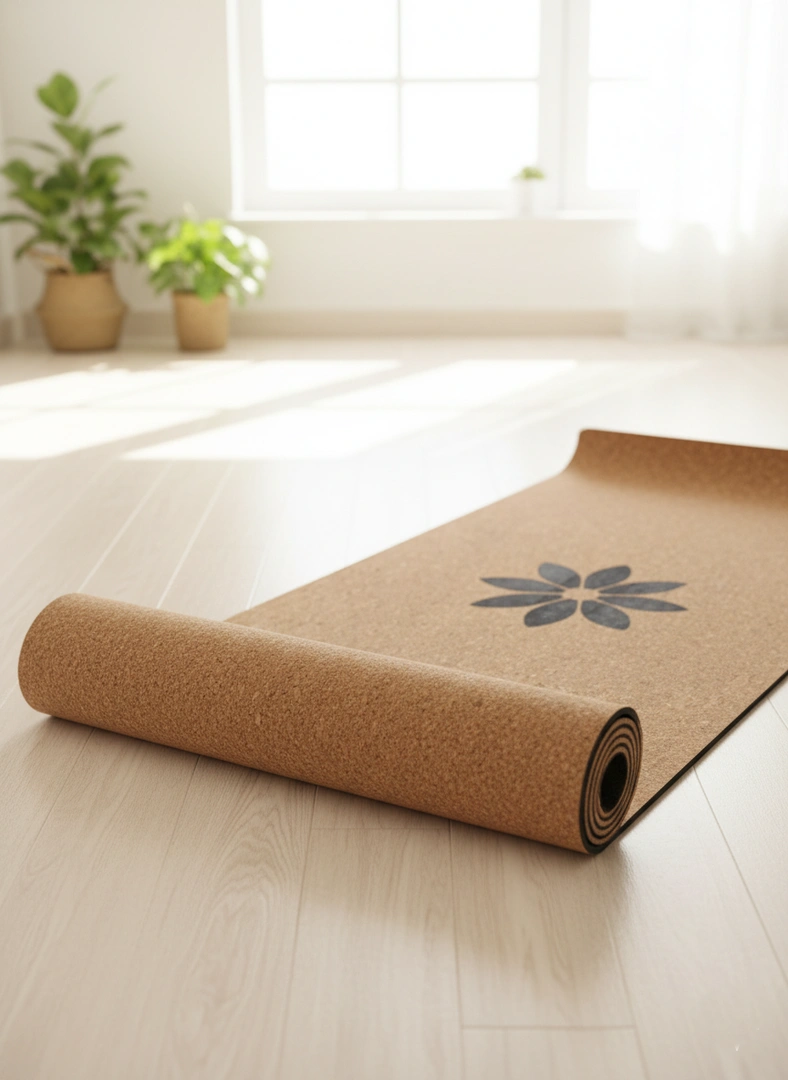 The All-Natural Yoga Mat: Cork Surface, Rubber Base With Yoga Mat Cover - Image 1