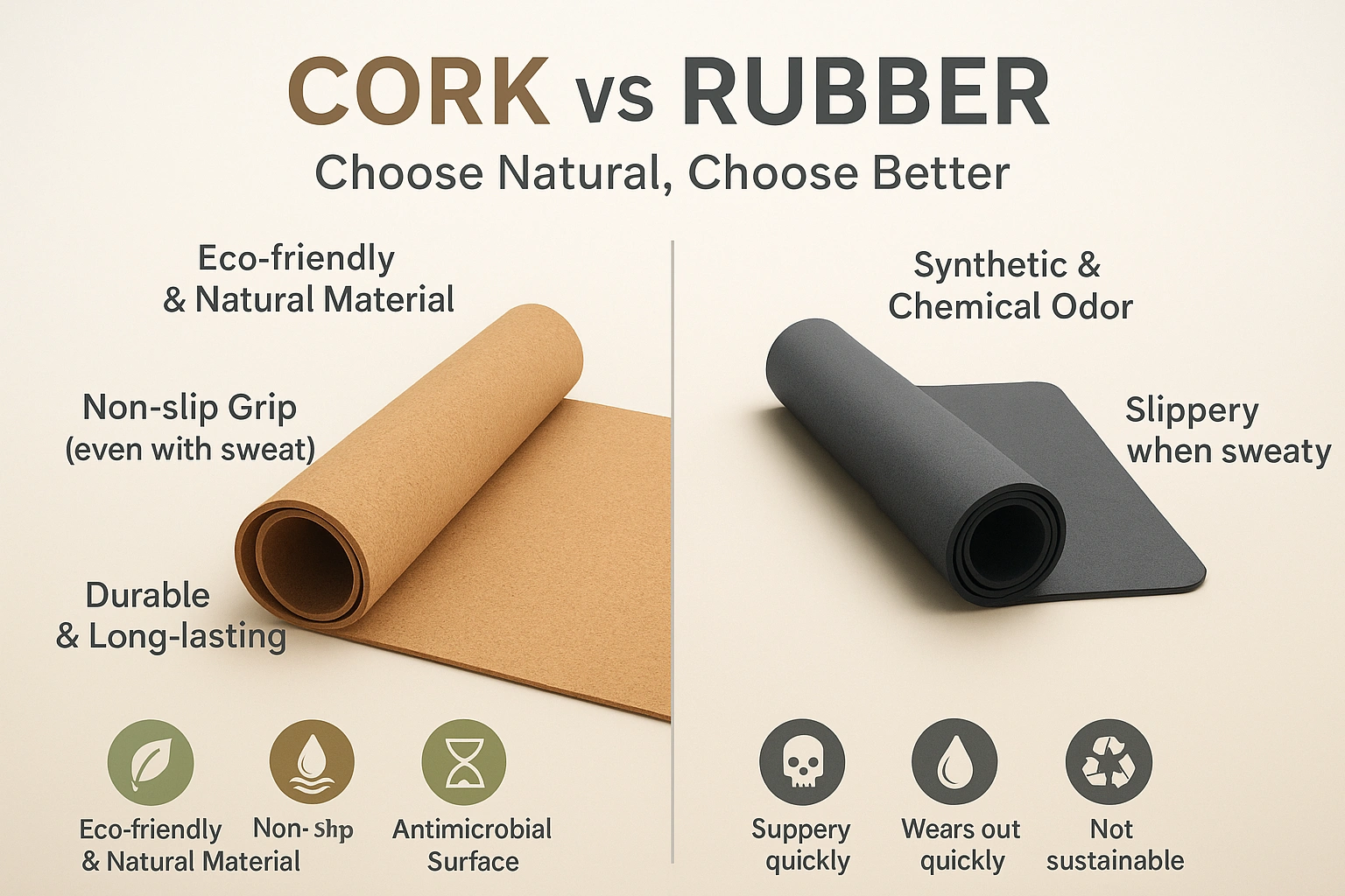 The All-Natural Yoga Mat: Cork Surface, Rubber Base With Yoga Mat Cover - Image 3